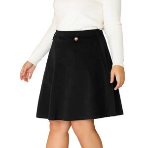 Plus Size for Women Mini Elastic Waist Button Decor A Line Skirt Black